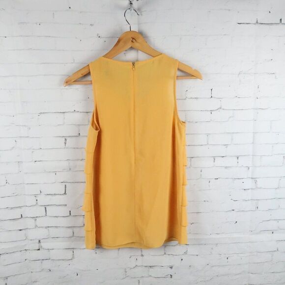F21 YELLOW ORANGE SLEEVELESS ROUND NECK LAYER TOP SIZE SMALL - Picture 5 of 5